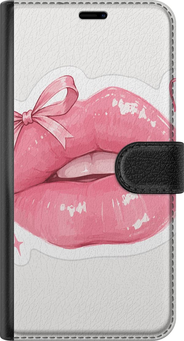 Kompatibel Tegnebogsetui til Google Pixel 9 Pro Feminint motiv med lyserøde læber, sløjfe, hjerte og glitrende stjernedetaljer pink