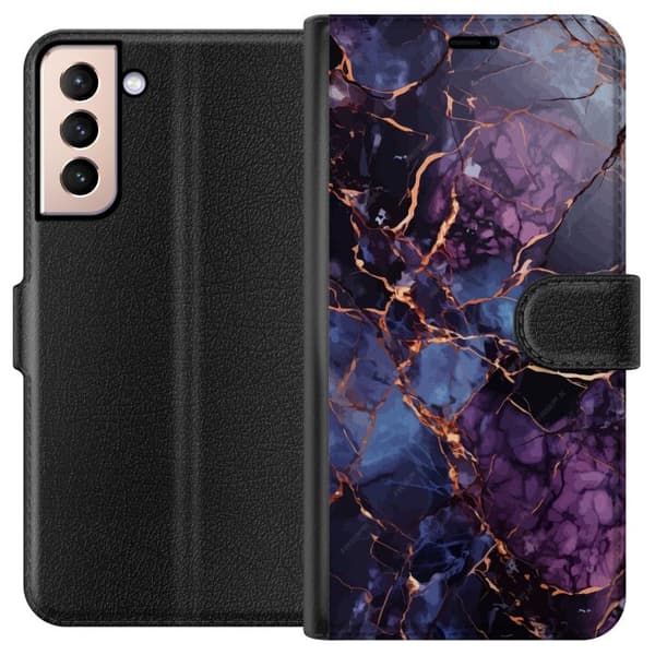 Kompatibelt Plånboksfodral till Samsung Galaxy S21 Marmor Blå Lila