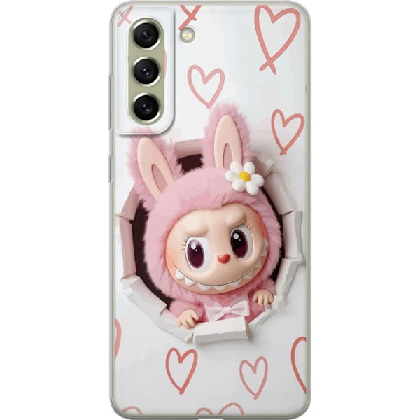 Samsung Galaxy S21 FE 5G Läpinäkyvä kuori Labubu Sydän Taustakuva Pop Mart Rakkausteema Hahmodesign Suosittu Motiivi Keräilytaideteossarja