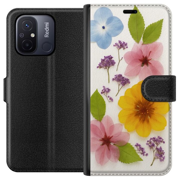 Xiaomi Redmi 12C Tegnebogsetui Pressede blomster