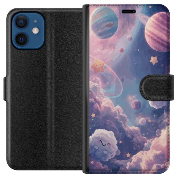 Kompatibelt Lommeboketui til Apple iPhone 12 Drømmende stjernehimmel med planeter skyer og smilende stjerner