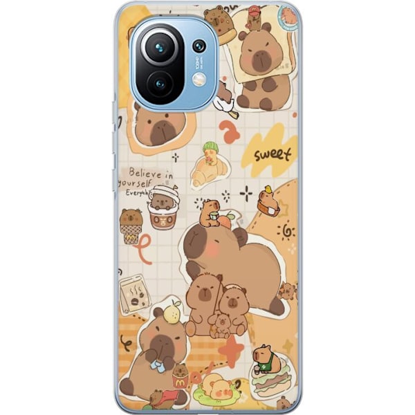 Xiaomi Mi 11 Läpinäkyvä kuori Kawaii capybara mobilskal med gulliga djurmotiv