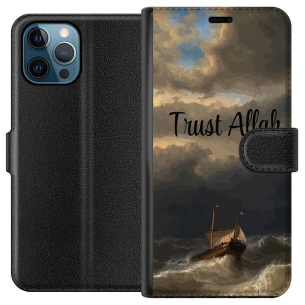 Kompatibelt Plånboksfodral till Apple iPhone 12 Pro Trust Allah över stormigt hav brun