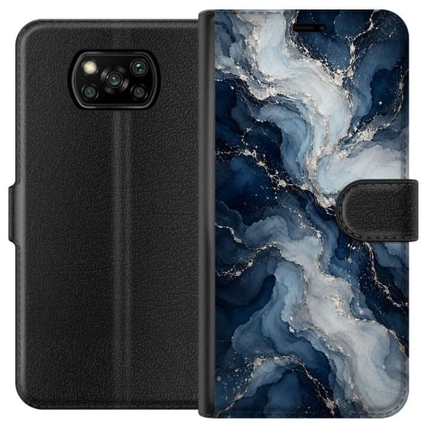 Kompatibelt Lommeboketui til Xiaomi Poco X3 NFC Blå marmor blå
