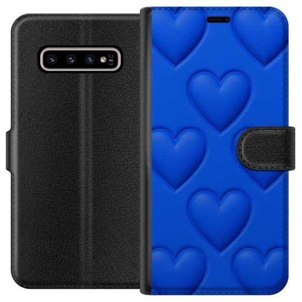 Kompatibelt Lommeboketui til Samsung Galaxy S10+ Blå Hjerter
