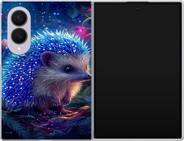Kompatibelt Mobildeksel til Samsung Galaxy Z Fold8 Pinnsvin med blålysende pigger blant planter og stjernelignende lyspunkter blå