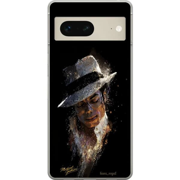 Kompatibelt Mobildeksel til Google Pixel 7 Kunstnerisk portrett av mann med hvit hatt og glitrende detaljer svart