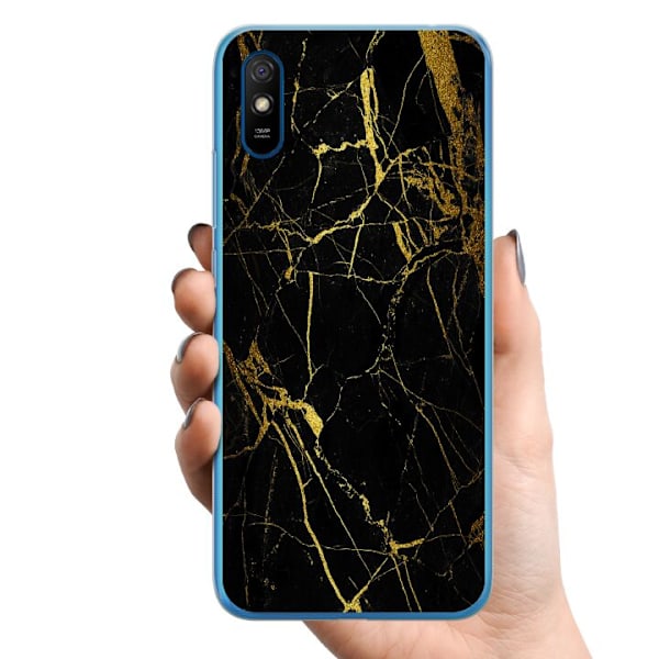 Xiaomi Redmi 9A TPU Mobilcover Marmor Sort & Guld