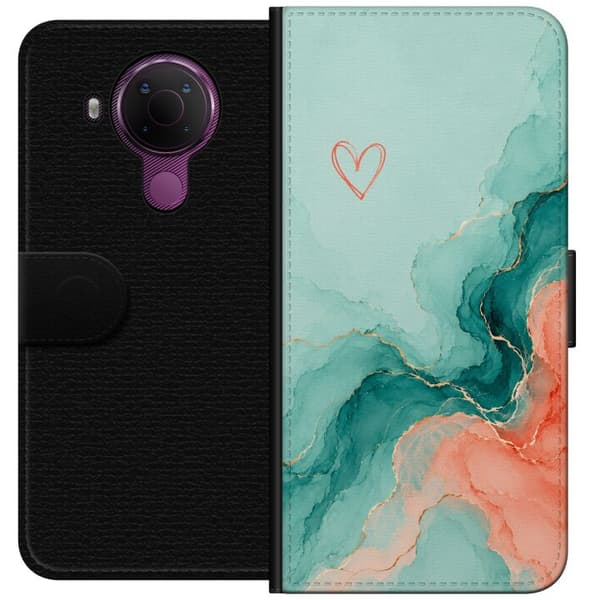 Kompatibelt Lommeboketui til Nokia 5.4 Turkis hjerte turkis