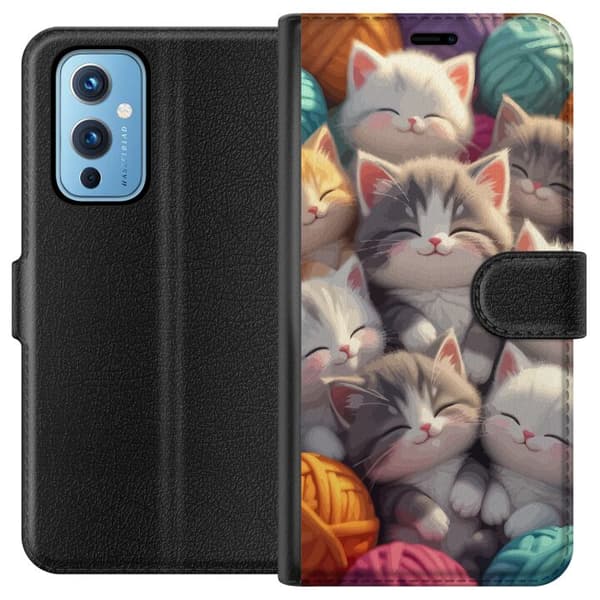 Yhteensopiva Lompakkokotelo OnePlus 9 Sovande kattungar beige