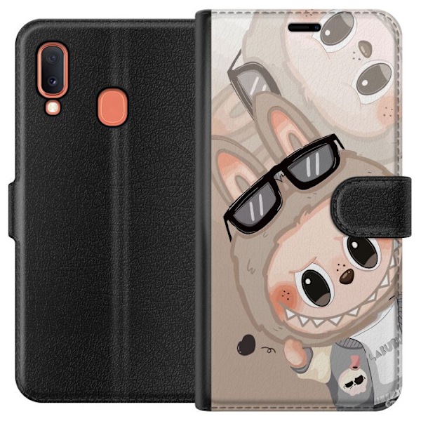 Samsung Galaxy A20e Plånboksfodral Labubu Rainbow Chaos – Färgglatt monster i regnbågstoner