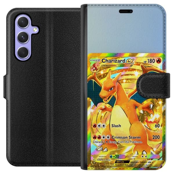 Kompatibel Tegnebogsetui til Samsung Galaxy A54 Gylden Charizard EX samlerkort med regnbueeffekter guld
