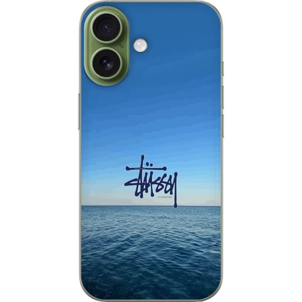 Kompatibelt Mobildeksel til Apple iPhone 17 Havspanorama med blå himmel og stilig surf-inspirert logo blå