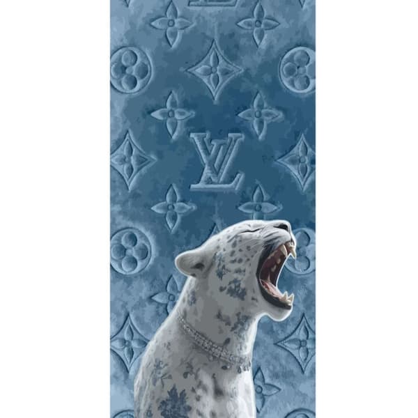 Kompatibel Tegnebogsetui til Apple iPhone 13 Pro Eksklusiv hvid leopard med blå detaljer og elegant mønstret baggrund blå