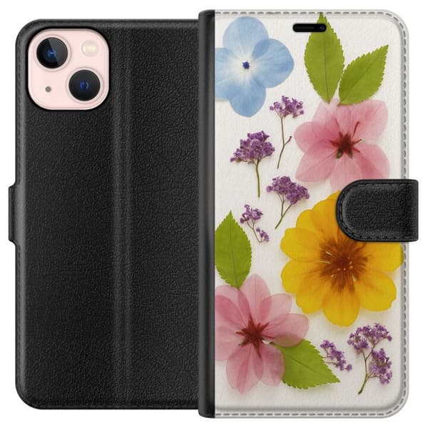 Kompatibel Tegnebogsetui til Apple iPhone 13 Pressede blomster