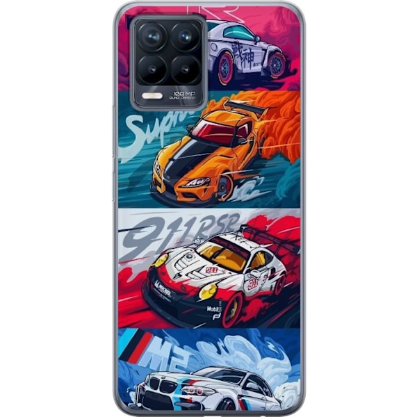 Realme 8 Läpinäkyvä kuori Nopeat Autot - Piirretty Kuvio Toiminnalla