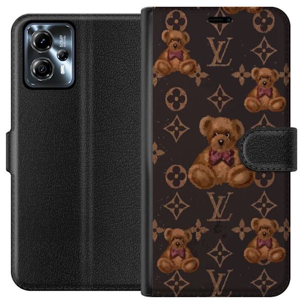 Motorola Moto G13 Tegnebogsetui Louis Vuitton Teddybjørn Mønster Luksus Mode Design Populært Motiv Mode Trend Luksuriøse Accessories