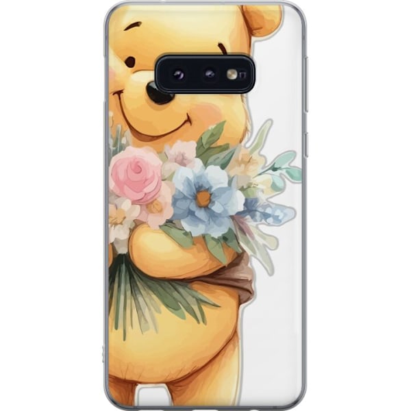 Samsung Galaxy S10e Genomskinligt Skal Nalle Puh med blommor – klassisk barnfavorit i blommande vårmiljö