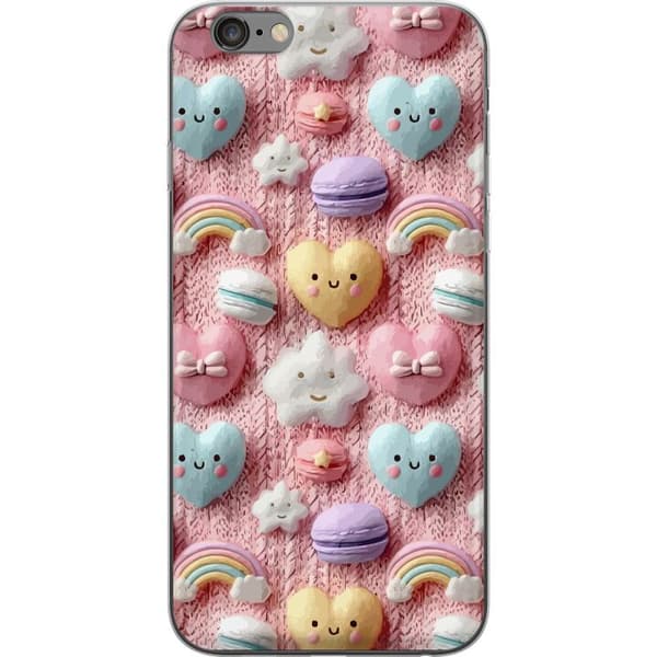 Kompatibelt Mobildeksel til Apple iPhone 6 Plus Søtt pastellmotiv med hjerter, stjerner, regnbuer og makroner rosa