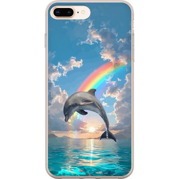Kompatibelt Mobilskal till Apple iPhone 7 Plus Realistisk delfin framför regnbåge över lugnt hav blå