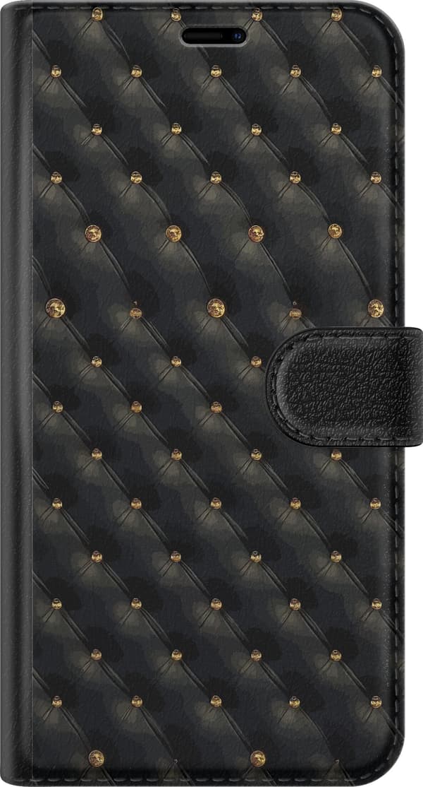 Kompatibel Tegnebogsetui til Apple iPhone 12 Pro Max Sort geometrisk diamantmønster med små guldfarvede dekorative detaljer sort