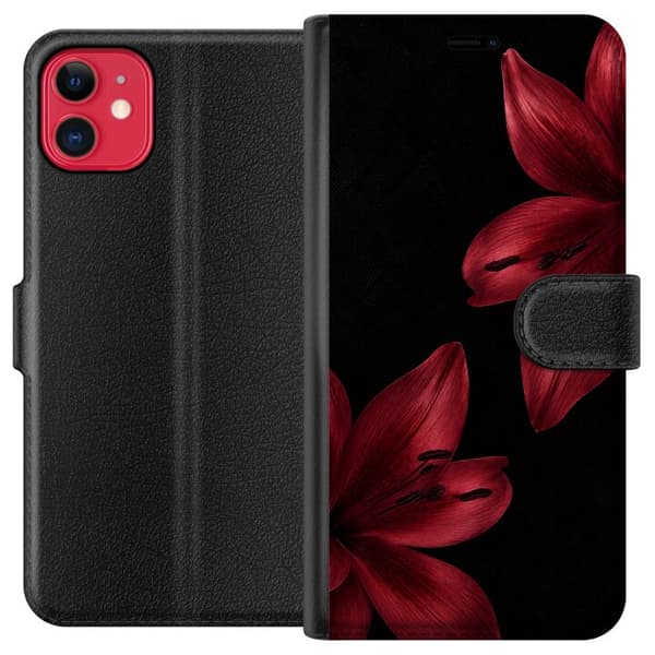 Kompatibel Tegnebogsetui til Apple iPhone 11 Karmosinrød lilje sort