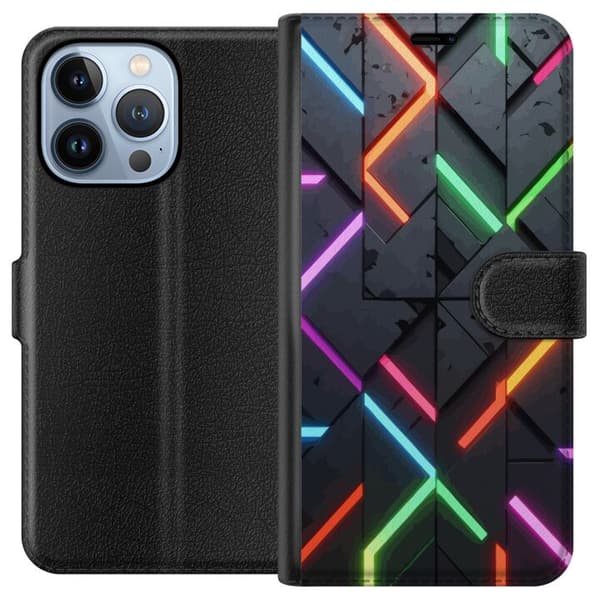 Kompatibel Tegnebogsetui til Apple iPhone 13 Pro Geometrisk neonmønster med farvede lyslinjer