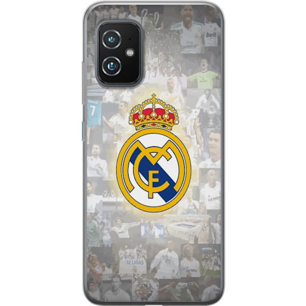 Asus Zenfone 8 Läpinäkyvä kuori Real Madrid -emblem Jalkapallokerho Tunnuksella Valkoinen Kulta Design Mestarien Liiga Mestari La Liga Fanit Ikonin
