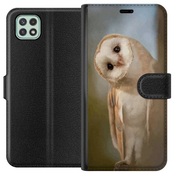 Samsung Galaxy A22 5G Lompakkokotelo Uggla Utelias Katse Lintumotiivi Metsä Luonto Grafinen Suunnittelu Suosittu Motiivi Eläin Teema Koriste