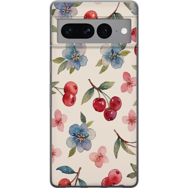 Google Pixel 7 Pro Läpinäkyvä kuori Marjat & Kukat - kuvio, jossa on sinisiä kukkia ja metsänmarjoja