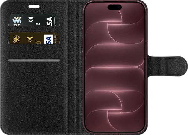 Kompatibel Tegnebogsetui til Apple iPhone 18 Pro Max Sort panter i nærbillede med intenst blå øjne og blå lysdetaljer sort