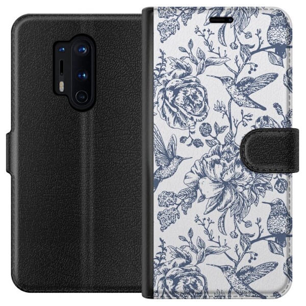 OnePlus 8 Pro Plånboksfodral Blomster & Fåglar – romantiskt mönster i vintage-stil