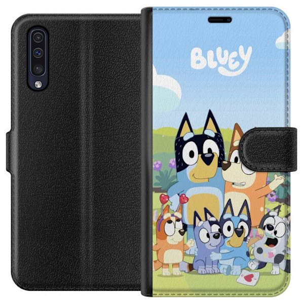 Samsung Galaxy A50 Plånboksfodral Bluey mobilskal med hela familjen i färgglad design