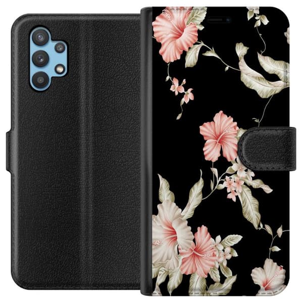 Kompatibelt Plånboksfodral till Samsung Galaxy A32 5G Floral Pattern Black