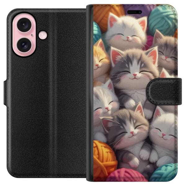 Kompatibelt Lommeboketui til Apple iPhone 16 Sovande kattungar beige