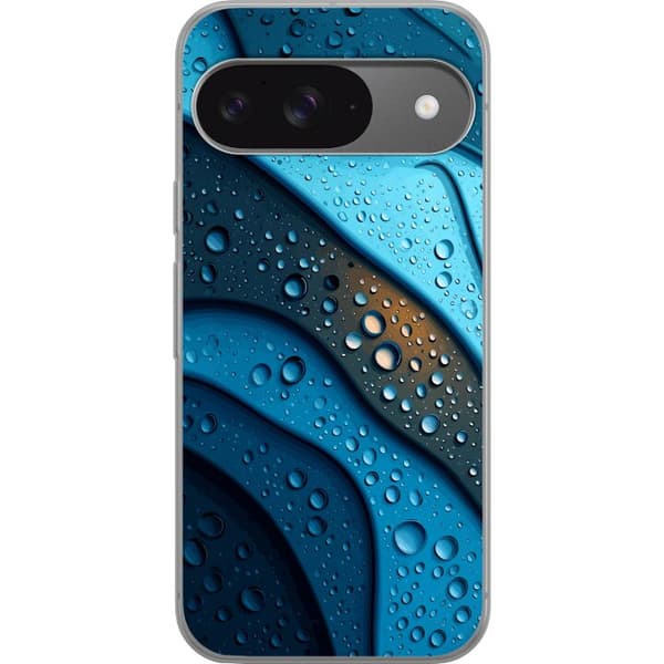 Kompatibelt Mobildeksel til Google Pixel 9 Pro Blå abstrakte bølger med glitrende vanndråper i moderne grafisk design blå