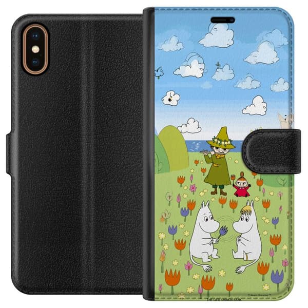 Kompatibel Tegnebogsetui til Apple iPhone X Mumin i blomsteräng grøn