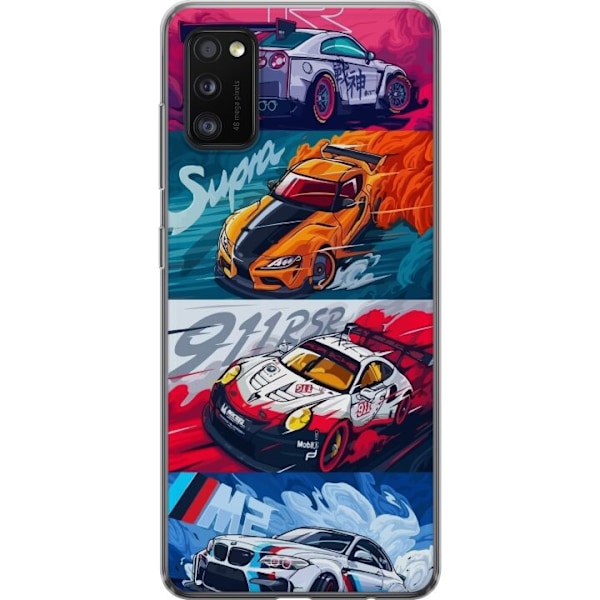 Samsung Galaxy A41 Läpinäkyvä kuori Nopeat Autot - Piirrett