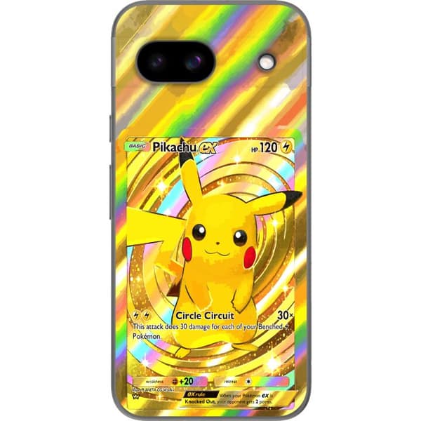 Kompatibelt Mobildeksel til Google Pixel 8a Gullig Pikachu EX samlebilde med regnbueeffekter gull