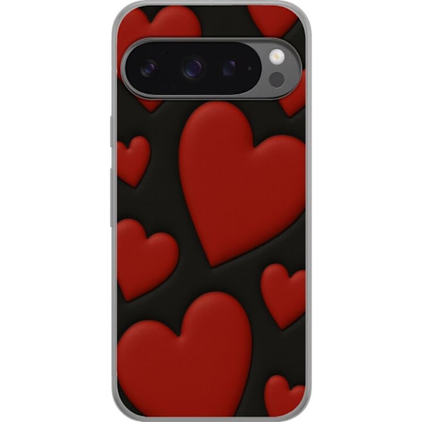 Google Pixel 9 Pro XL Läpinäkyvä kuori Punaiset Samettisydämet