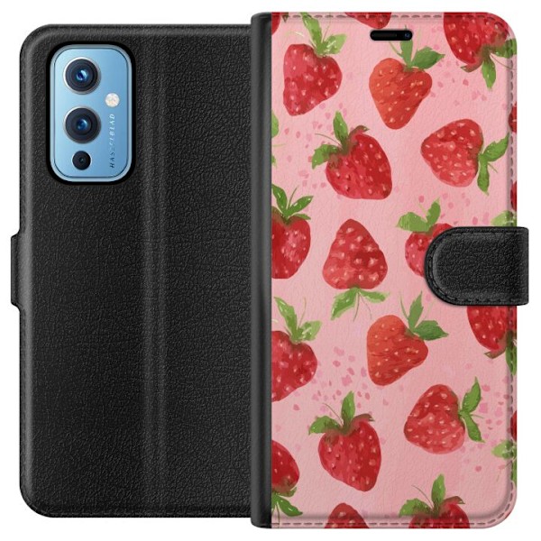 OnePlus 9 Tegnebogsetui Jordbærdrømme - Retro-stil jordbærm