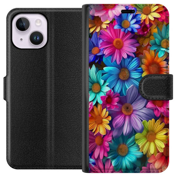 Apple iPhone 14 Plus Plånboksfodral Gerbera Blommor Färgglad Dekor Blommotiv Populärt Heminredning Färg Rik Väggkonst Design