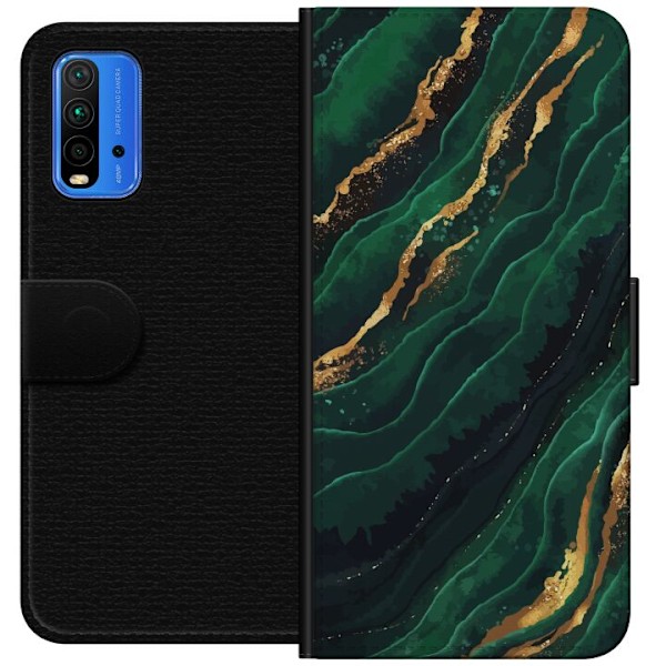 Xiaomi Redmi Note 9 4G Lompakkokotelo Marmori Kulta Vihreä