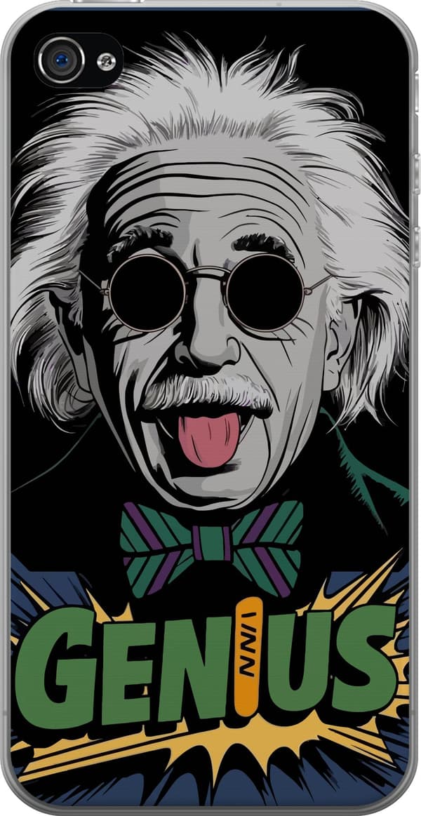Kompatibel Mobilcover til Apple iPhone 4s Tegnet Albert Einstein med solbriller, udstrakt tunge og grøn Genius-tekst sort