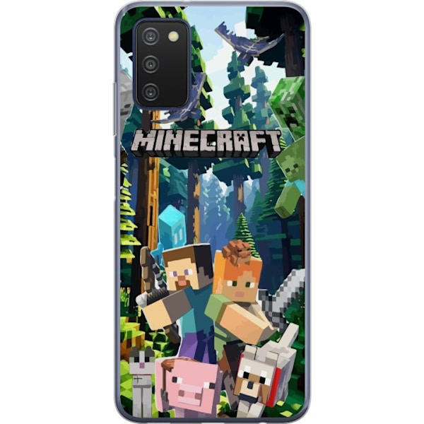 Samsung Galaxy A03s Läpinäkyvä kuori Minecraft-matkapuhelinkotelo metsällä ja pikselityylisillä hahmoilla