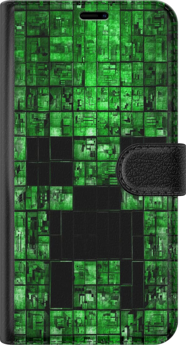 Kompatibelt Plånboksfodral till Samsung Galaxy S25 FE Grön digital pixelgrafik med geometriska rutor och mörka kontraster grön