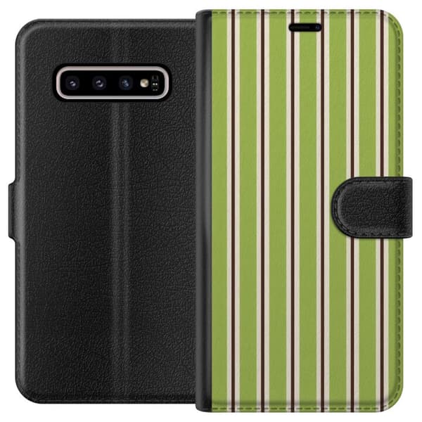 Kompatibelt Plånboksfodral till Samsung Galaxy S10+ Matcha Stripe grön