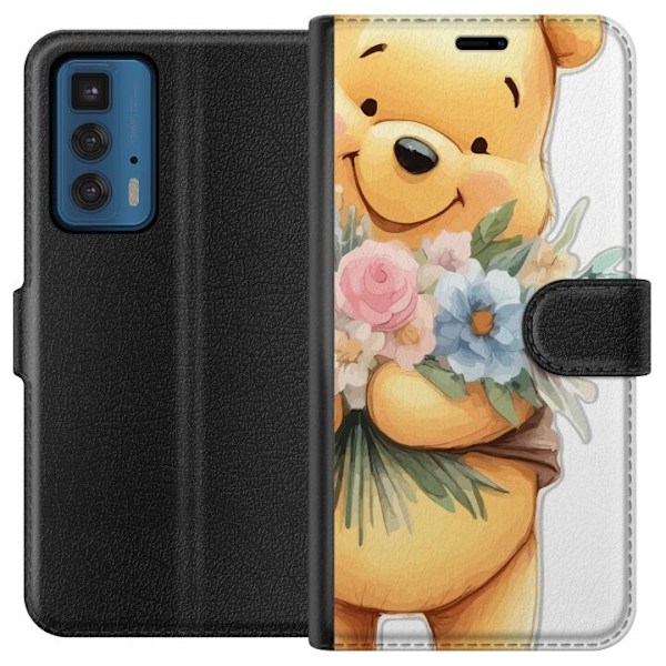 Motorola Edge 20 Pro Lommeboketui Nalle Puh med blomster - klassisk barnefavoritt i en blomstrende vår miljø