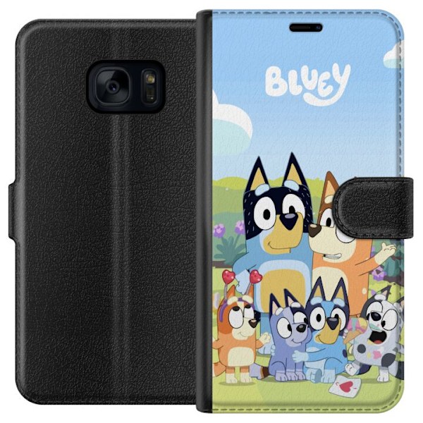 Samsung Galaxy S7 Plånboksfodral Bluey mobilskal med hela familjen i färgglad design