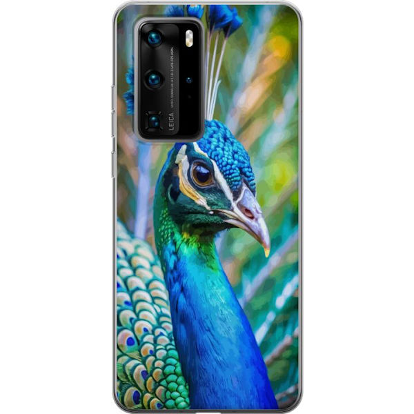 Huawei P40 Pro Genomskinligt Skal Påfågel Fjädrar Färgstark Design Fågelmotiv Exotiskt Grafiskt Motiv Natur Lyxig Dekoration